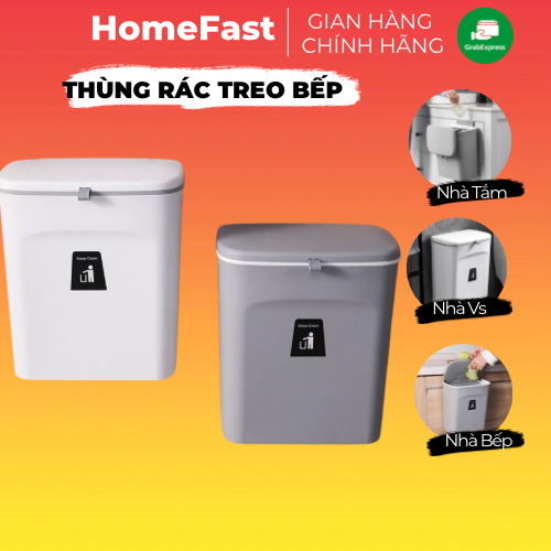 Thùng rác treo tủ bếp, treo tường 9L nắp đậy thông minh đậy kín bằng nhựa PP cao cấp