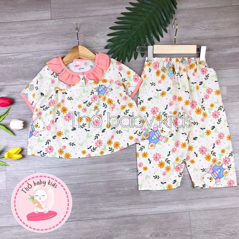 Bộ tole/lanh/tôn bé gái tay ngắn quần dài thỏ baby kids