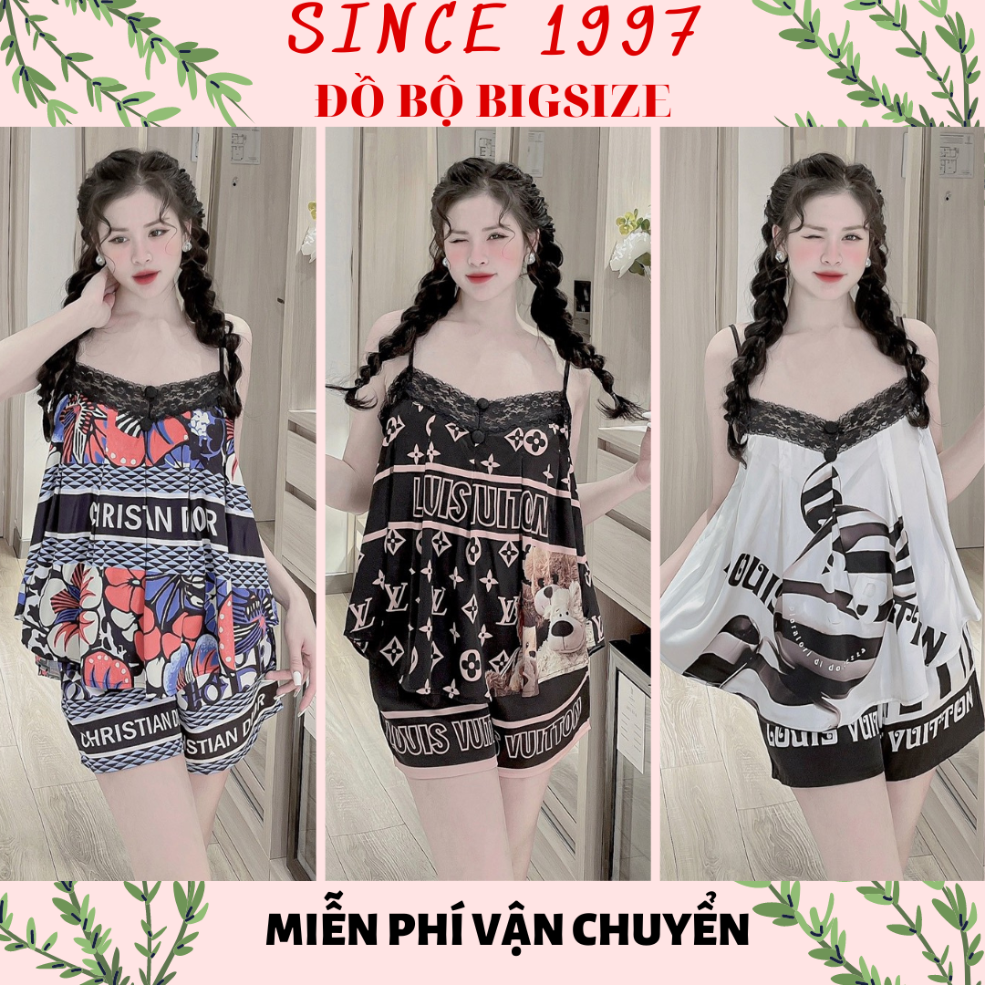 Đồ bộ bigsize 2DÂY PHỐI REN 5D lụa LATIN 60-100kg, Since1997 Đồ ngủ Pijama bigsize lụa cao cấp