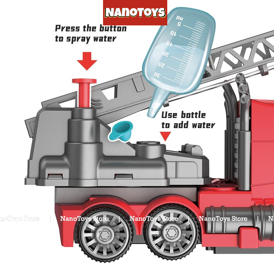 Đồ chơi xe cứu hoả phun nước biến hình Robot - có còi hụ, đèn, tránh chướng ngại vật - tặng kèm pin - NANOTOYS STORE
