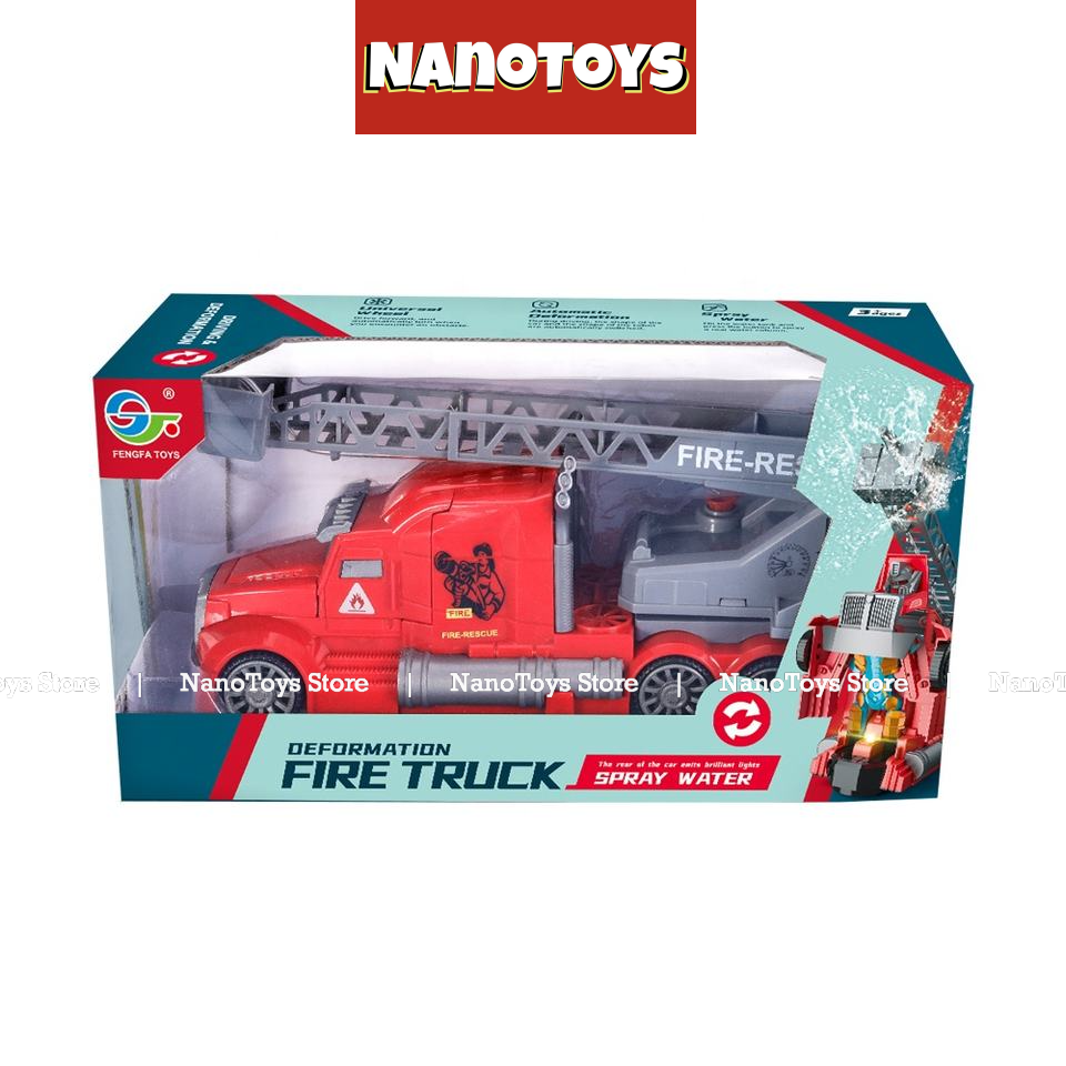 Đồ chơi xe cứu hoả phun nước biến hình Robot - có còi hụ, đèn, tránh chướng ngại vật - tặng kèm pin - NANOTOYS STORE