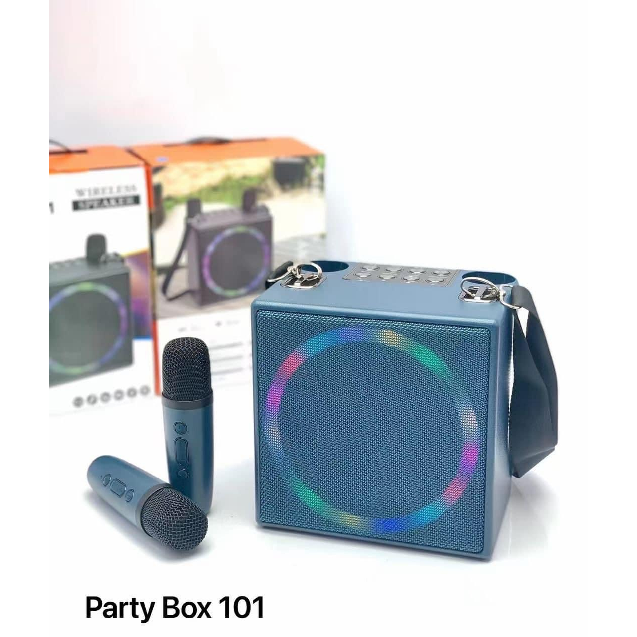 Loa karaoke bluetooth Partybox 101 GROWNTECH chính hãng kèm 2 mic song ca , quai đeo tiện lợi , âm lớn đèn led cực ngầu