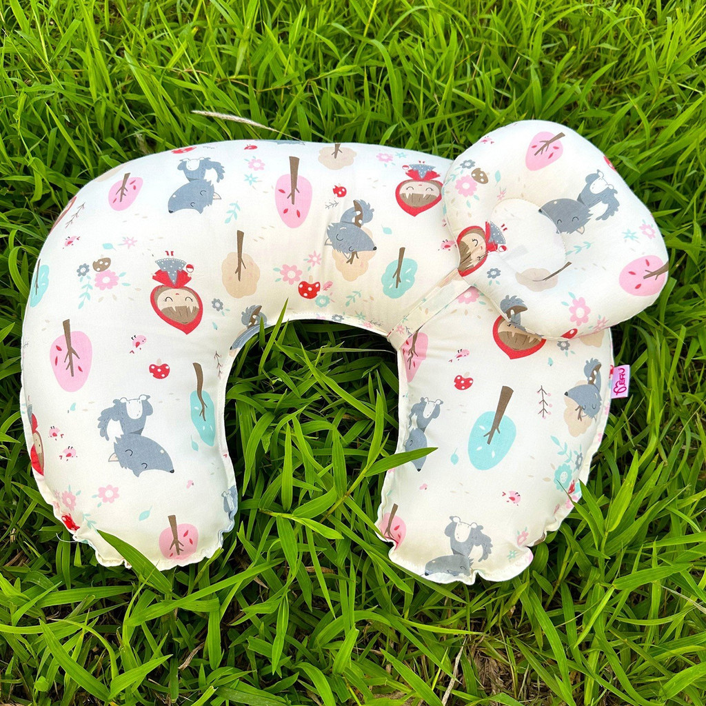 Gối cho con bú gối bú gối chữ C cotton Hàn mềm mịn thoáng mát có thể hỗ trợ bé tập lẫy kèm gối cho bé [BabyUS]