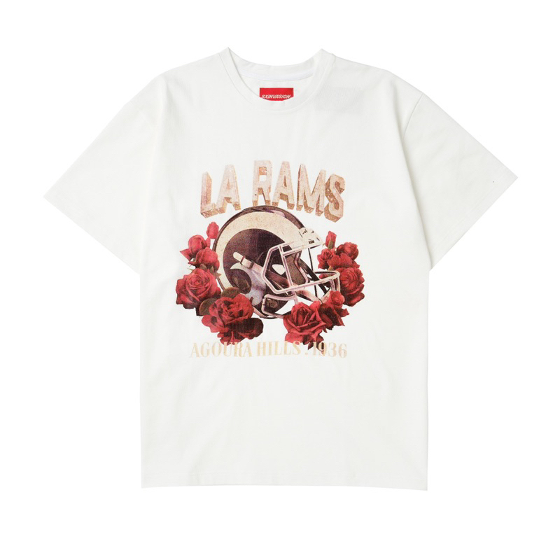 Áo thun phom rộng đen in trame hình cổ điển LARAMS TRẮNG 08 SXINVASION