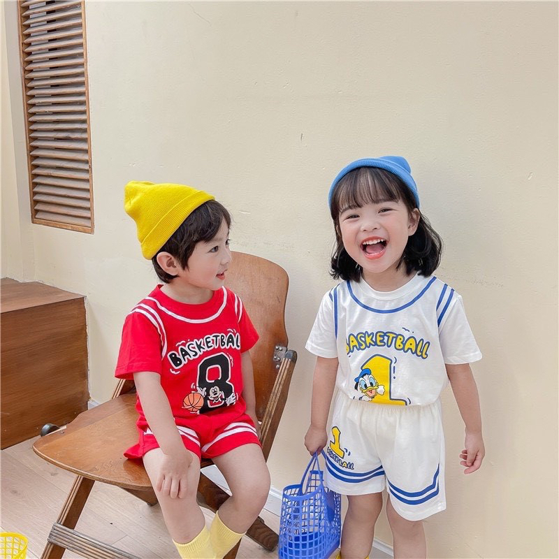 Bộ cộc tay thể thao basketball cho bé trai, bé gái, vải cotton mềm mát