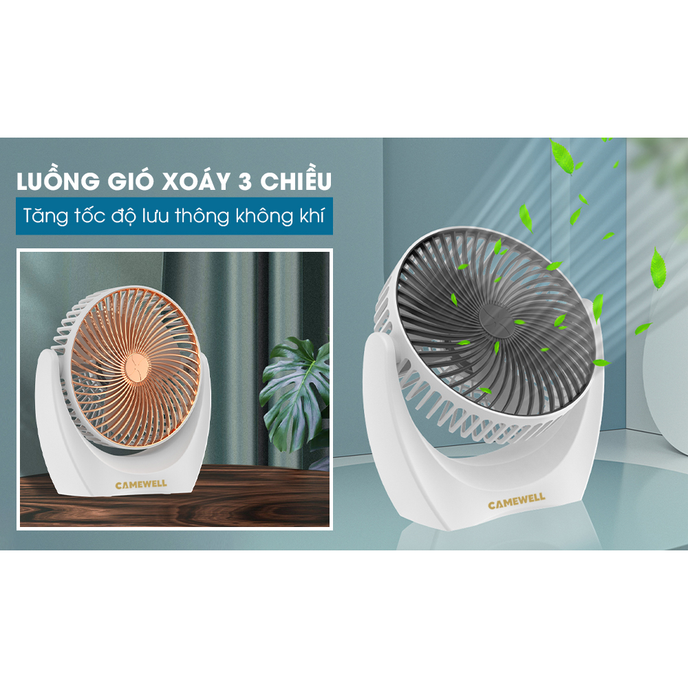 Quạt mini để bàn, quạt tích điện, quạt cầm tay CWELL, động cơ không tiếng ồn, xoay 210 độ, pin khủng, bản mới 2023