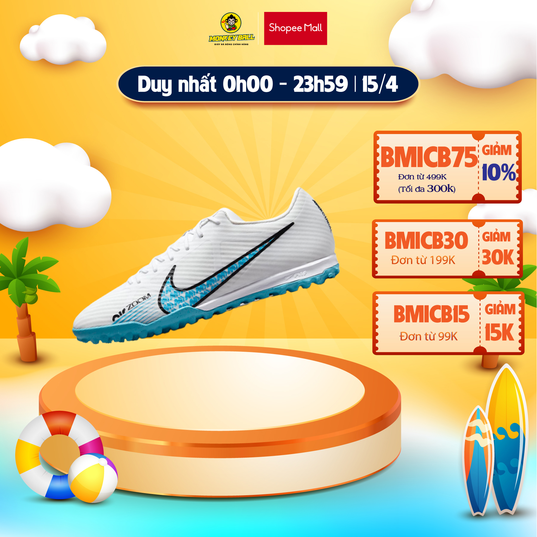 Giày Đá Bóng Nam_Nike Zoom Mercurial Vapor 15 Academy TF Chính Hãng, Màu Trắng Xanh
