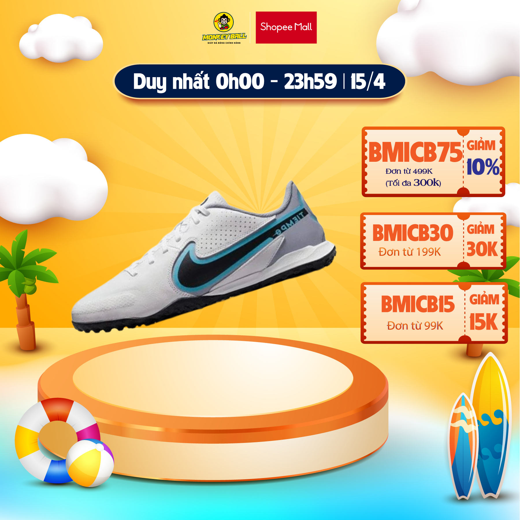 Giày Đá Bóng Nam_Nike Tiempo 9 Legend Academy TF Chính Hãng, Màu Trắng Xanh -Chất Da Thật Cao Cấp
