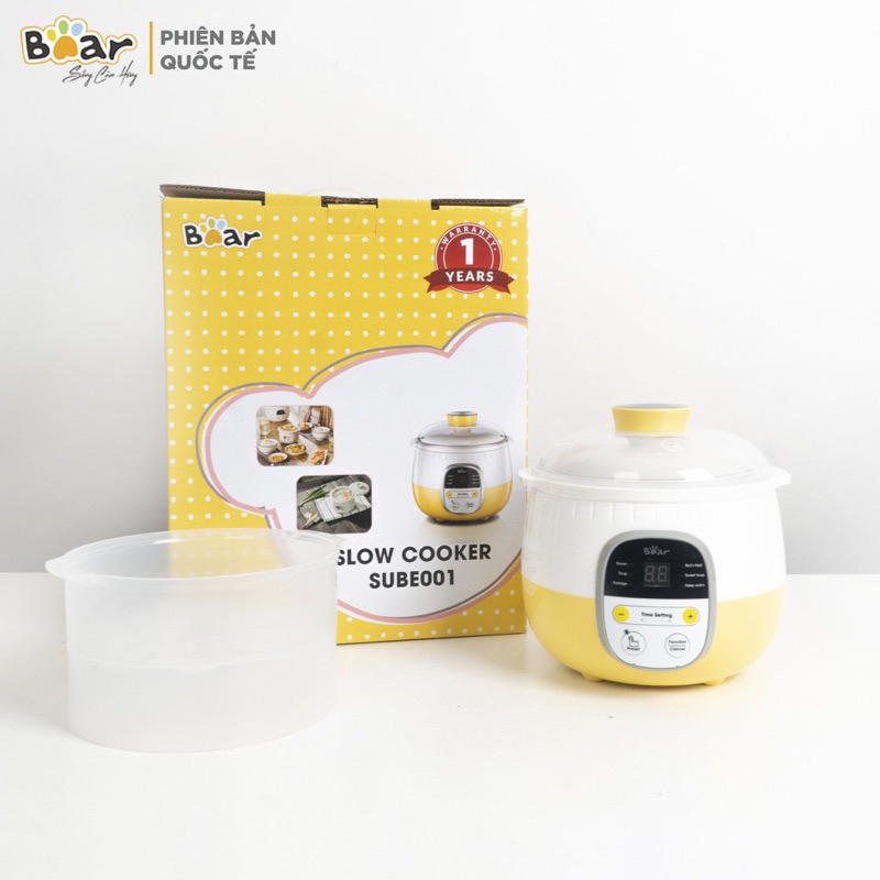 Nồi nấu cháo chậm, ninh hầm Bear 0,8L quốc tế (đã sử dụng)