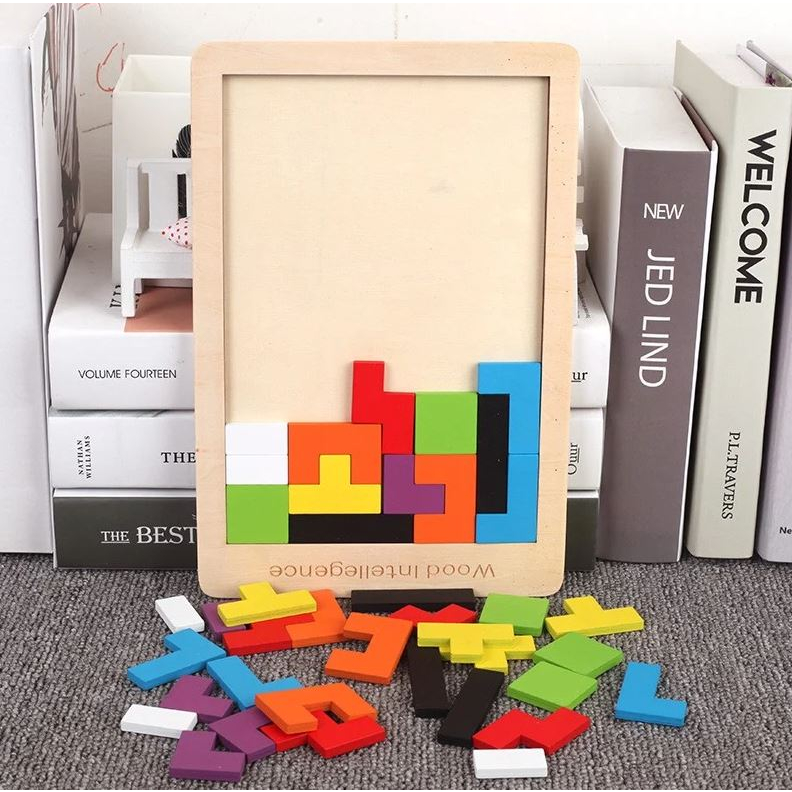 Đồ chơi xếp gạch thông minh Tetris Montessori - xếp hình bằng gỗ cho bé