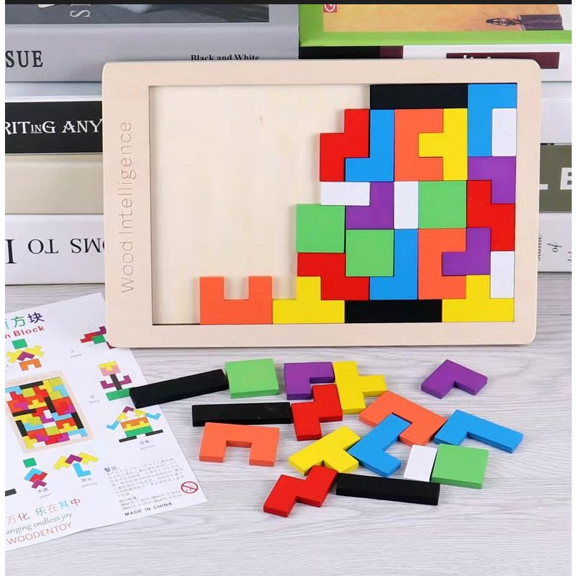 Đồ chơi xếp gạch thông minh Tetris Montessori - xếp hình bằng gỗ cho bé