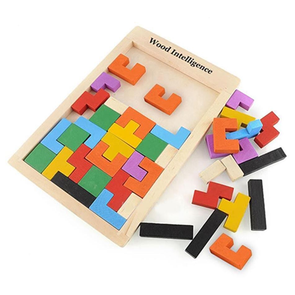 Đồ chơi xếp gạch thông minh Tetris Montessori - xếp hình bằng gỗ cho bé