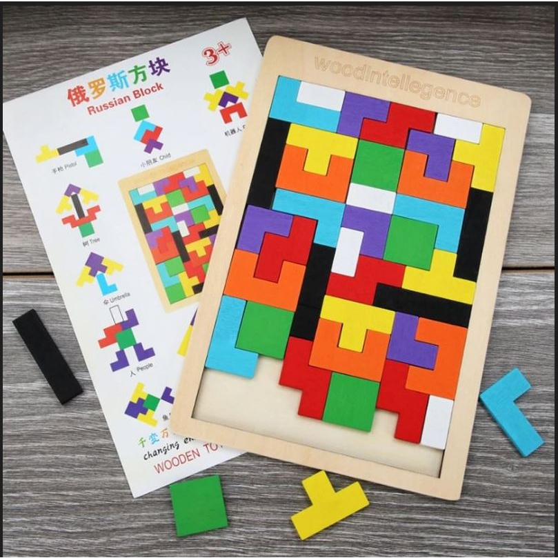 Đồ chơi xếp gạch thông minh Tetris Montessori - xếp hình bằng gỗ cho bé
