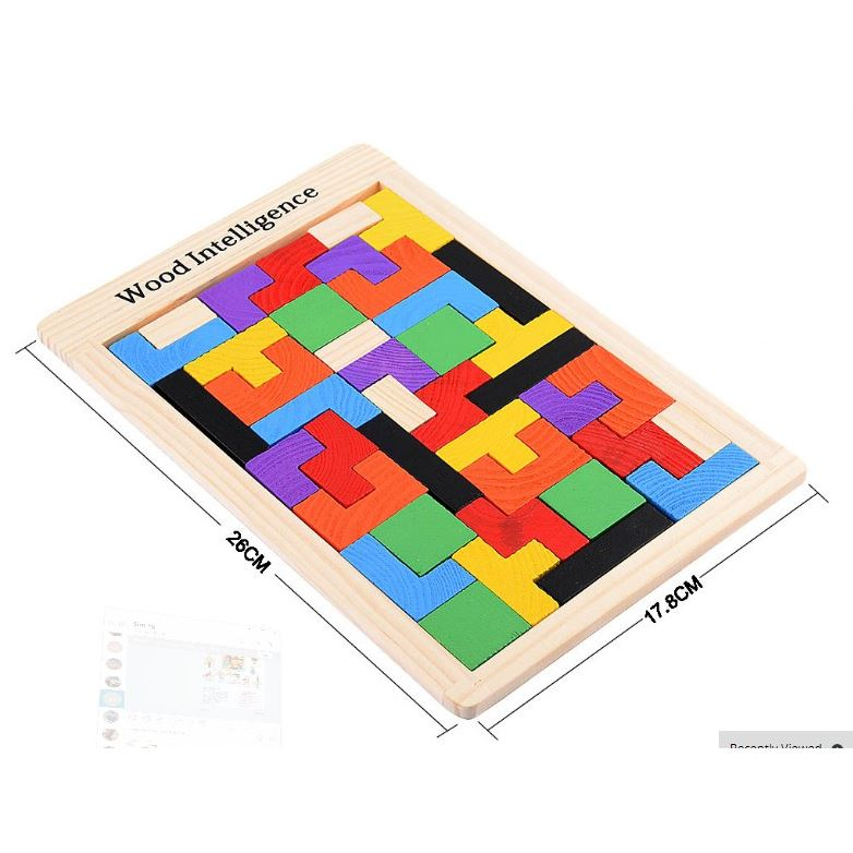Đồ chơi xếp gạch thông minh Tetris Montessori - xếp hình bằng gỗ cho bé