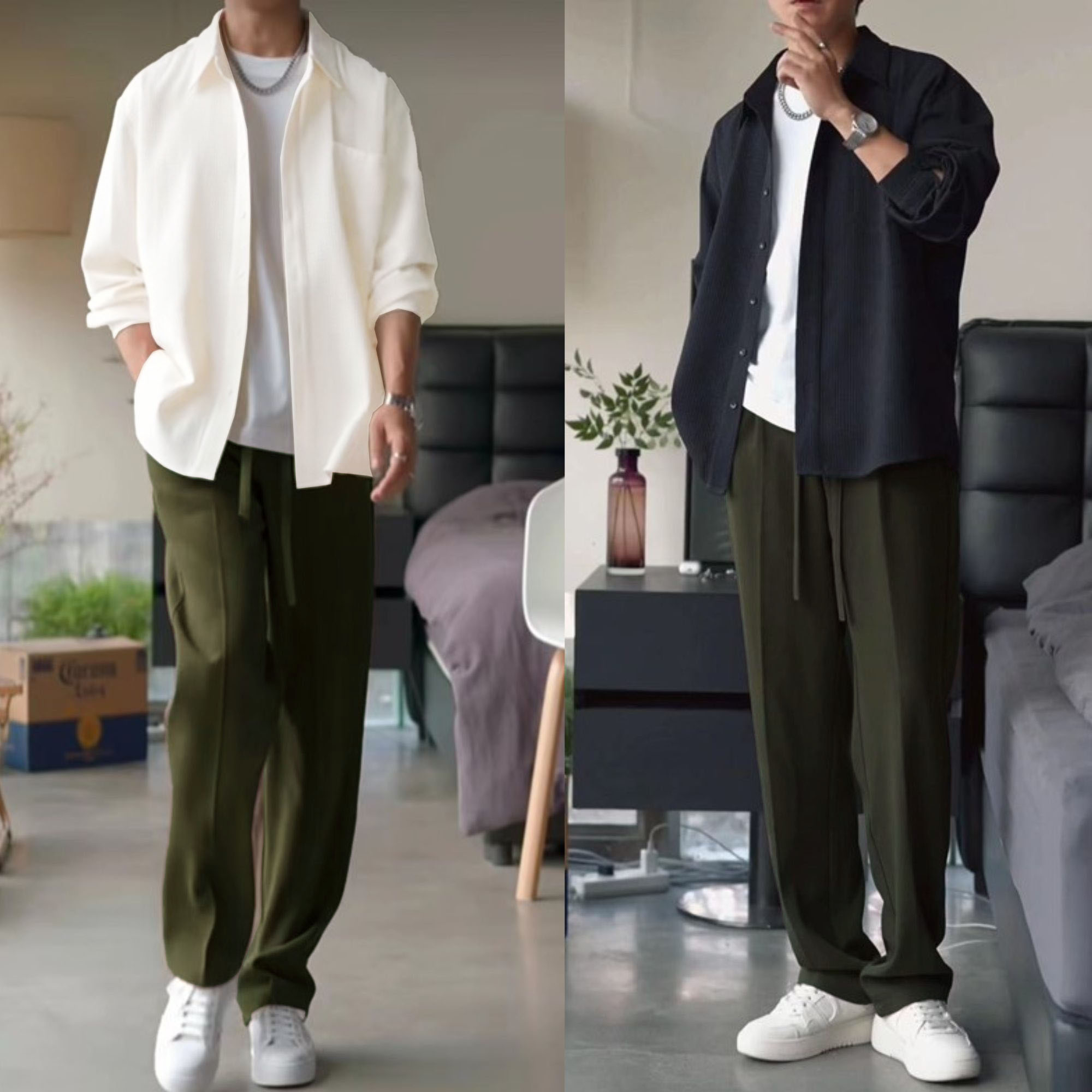 Set Áo Sơ Mi + Quần Baggy X-shop vải thun cotton dáng chuẩn form rộng thoáng mát -xshop18