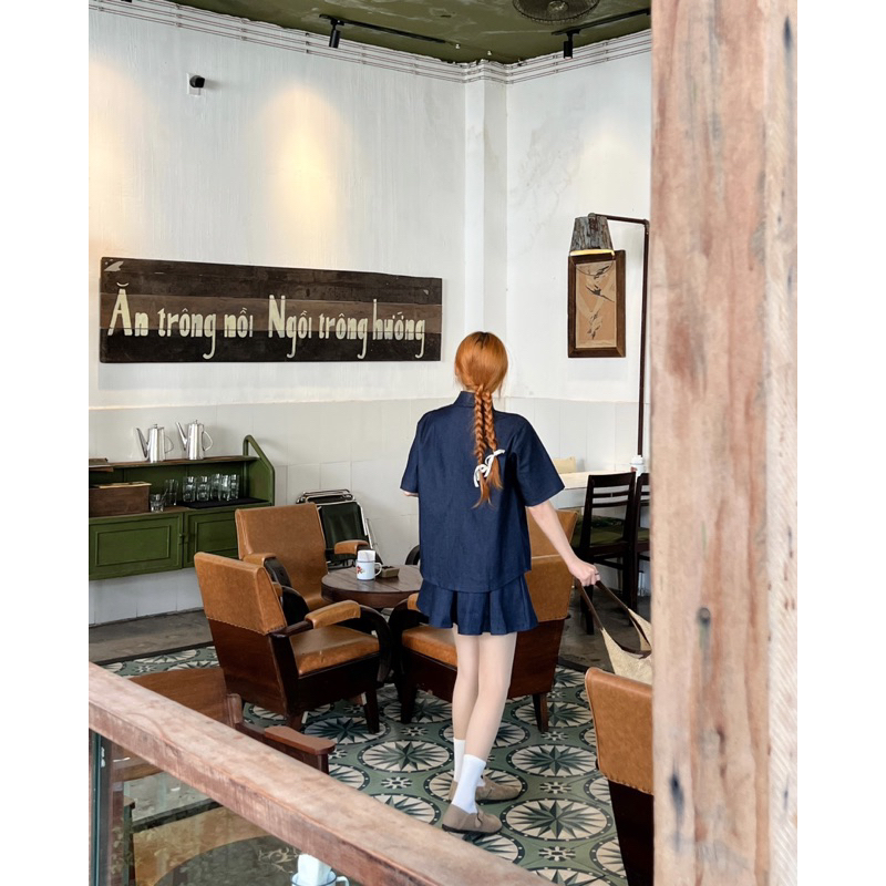 SET SƠ MI JEAN TÚI + CHÂN VÁY XẾP XOÈ - Hàng Có Sẵn