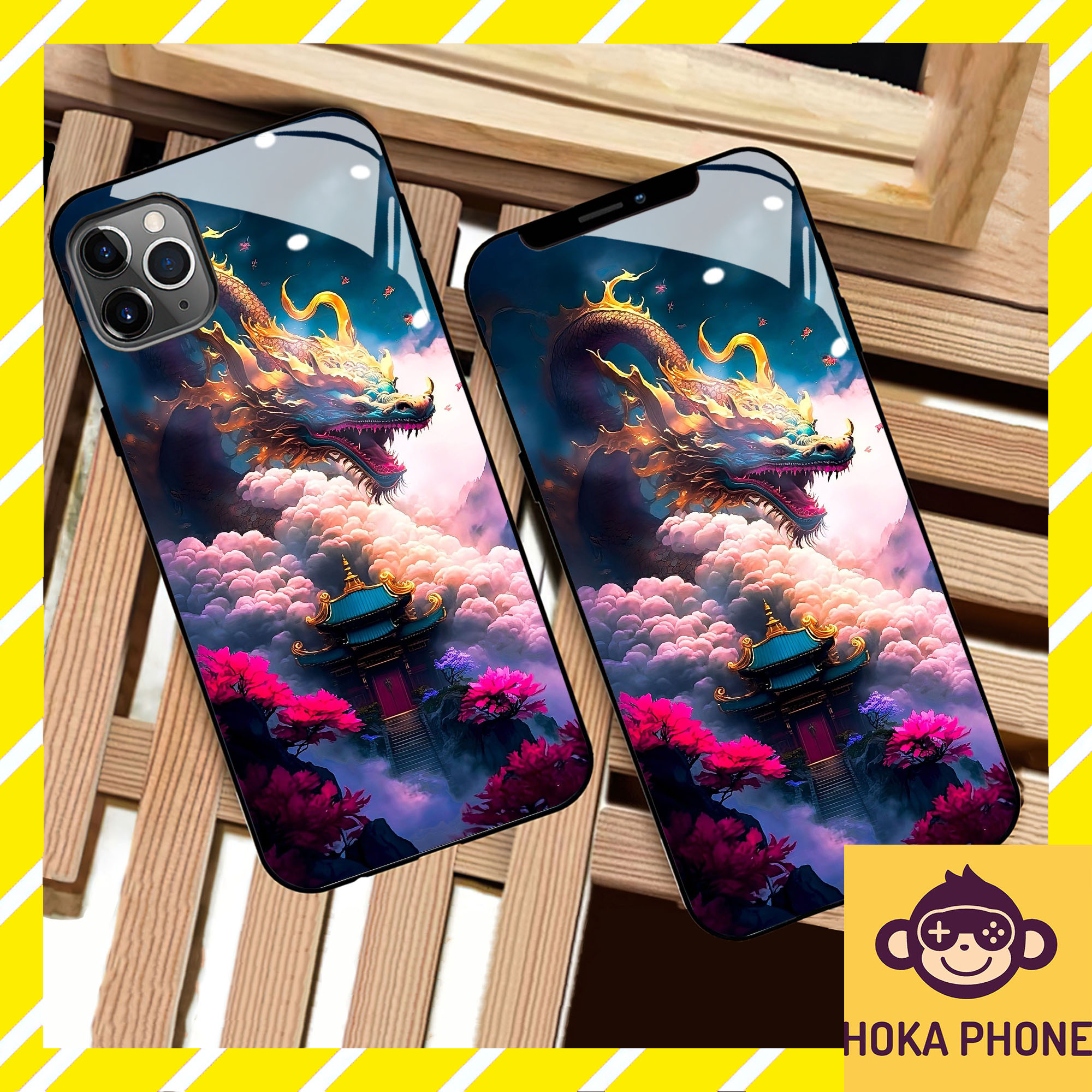 Ốp ip kính cường lực hình rồng uy nghiêm cho IP 6 7 8 plus/ X Xs max/ 11 12 13 14 pro max