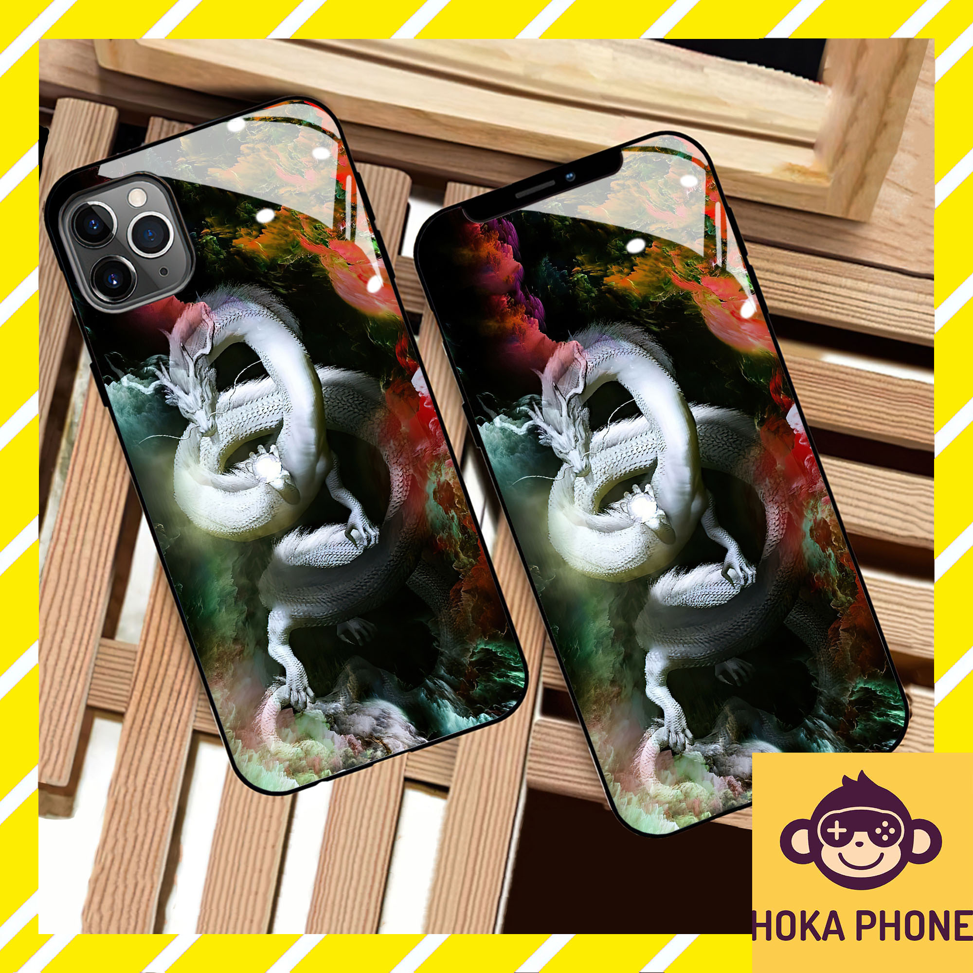 Ốp lưng điện thoại iphone kính cường lực hình nền rồng cách điệu cho IP 6 7 8 plus/ X Xs max/ 11 12 13 14 pro max