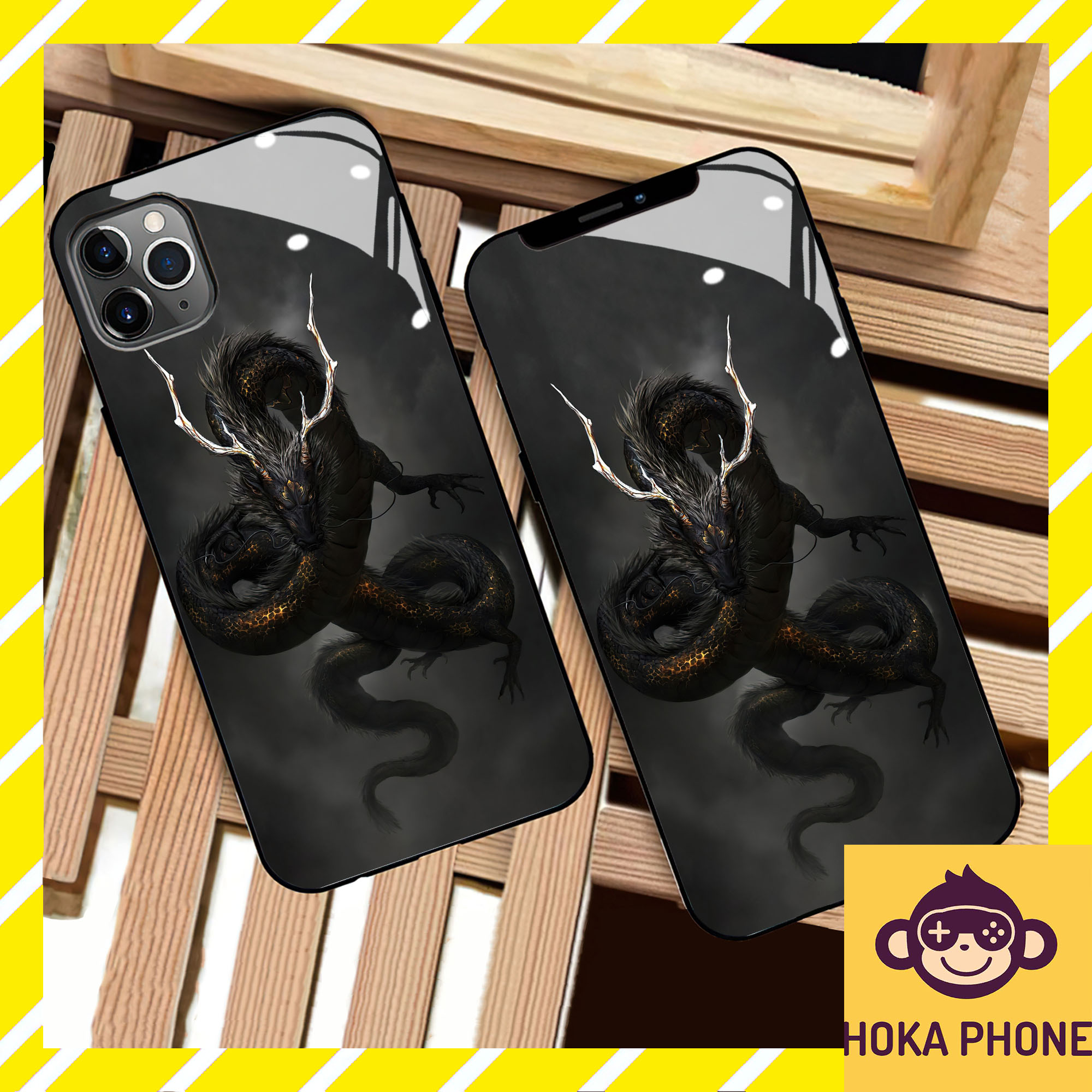 Ốp kính cường lực hình nền rồng cách điệu cho IP 6 7 8 plus/ X Xs max/ 11 12 13 14 pro max