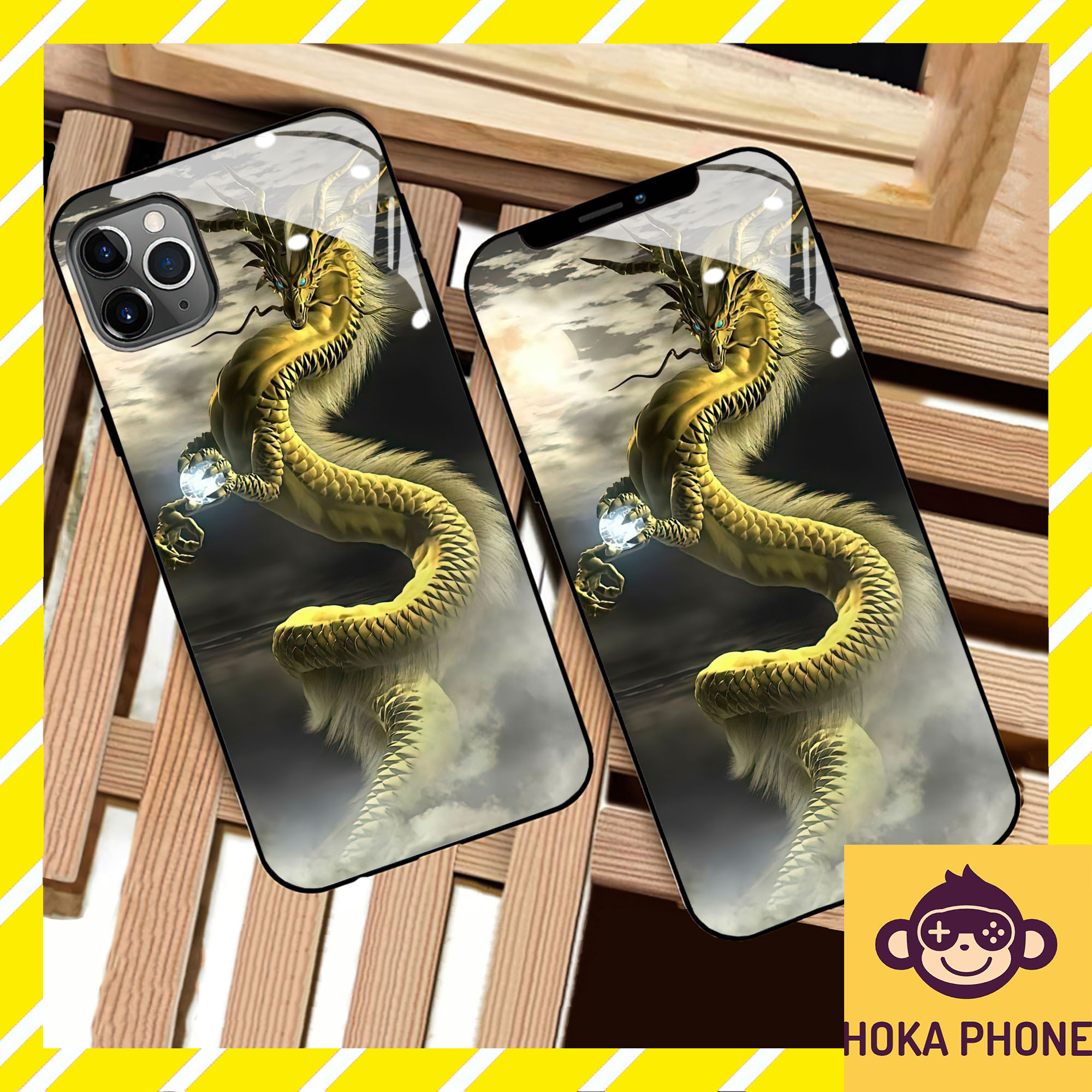 Ốp iphone kính cường lực hình nền rồng cách điệu cho IP 6 7 8 plus/ X Xs max/ 11 12 13 14 pro max