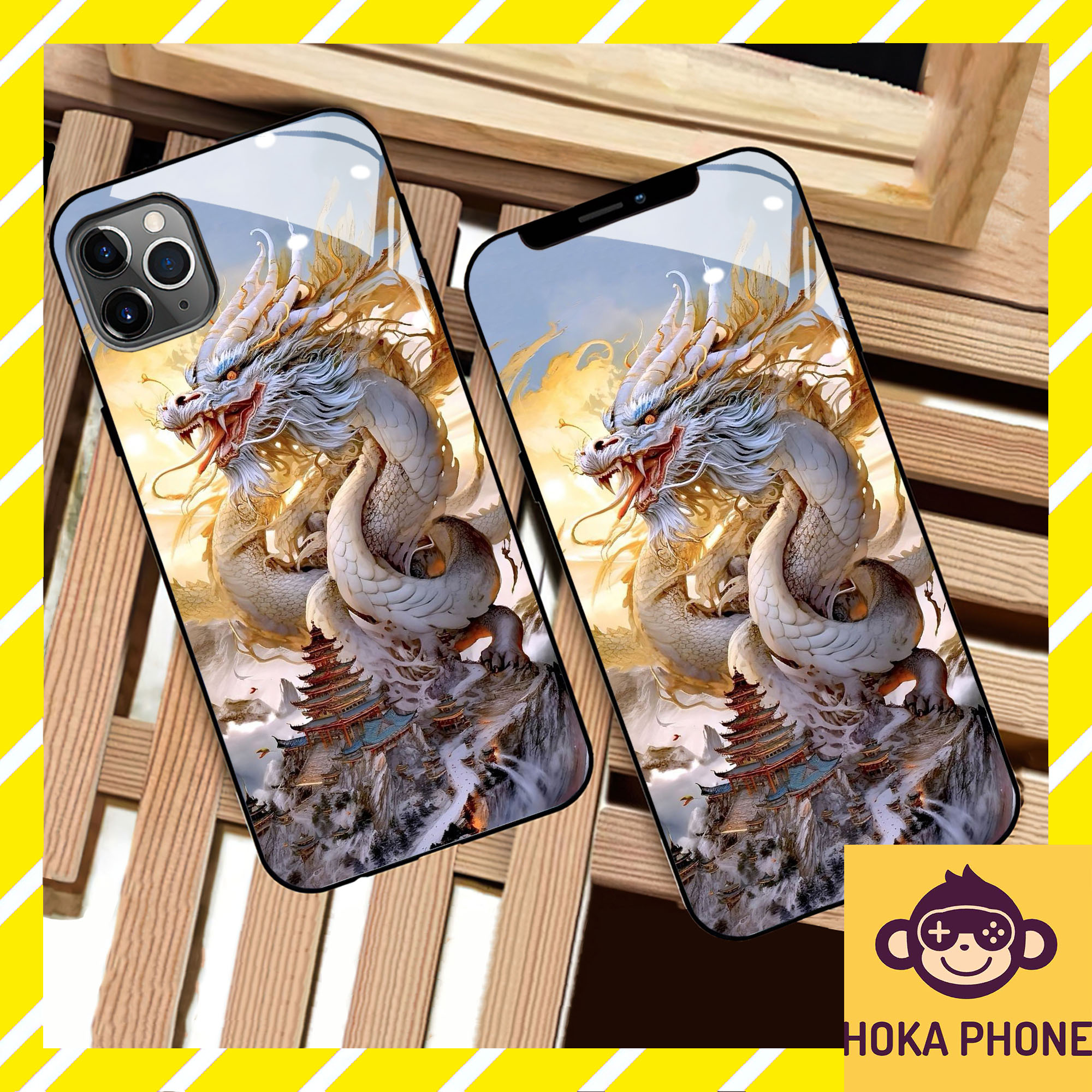 Ốp kính cường lực hình ảnh rồng quý phái cho IP 6 7 8 plus/ X Xs max/ 11 12 13 14 pro max