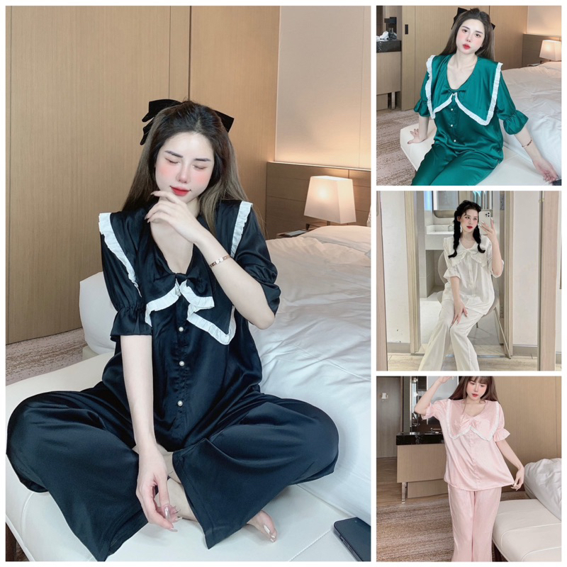 Đồ bộ nữ, đồ bộ tiểu thư, đồ ngủ lụa latin, chất liệu lụa mềm mịn
