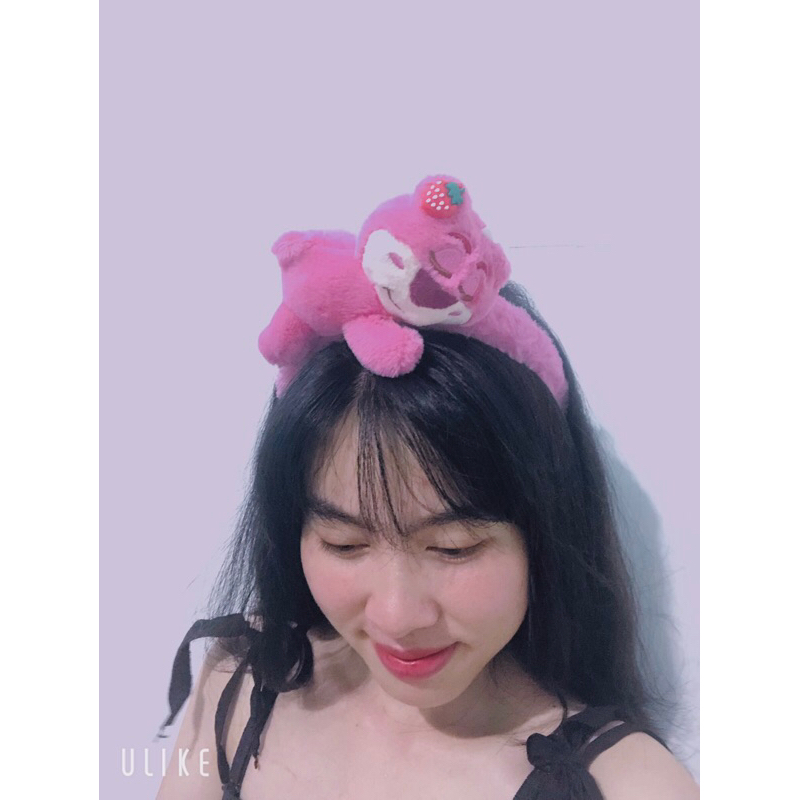 Băng Đô Cài Tóc Hình Gấu Dâu lotso  Phủ Lông Mềm Mịn Phong Cách Ngọt Ngào Dễ thương Hàng Cao Cấp