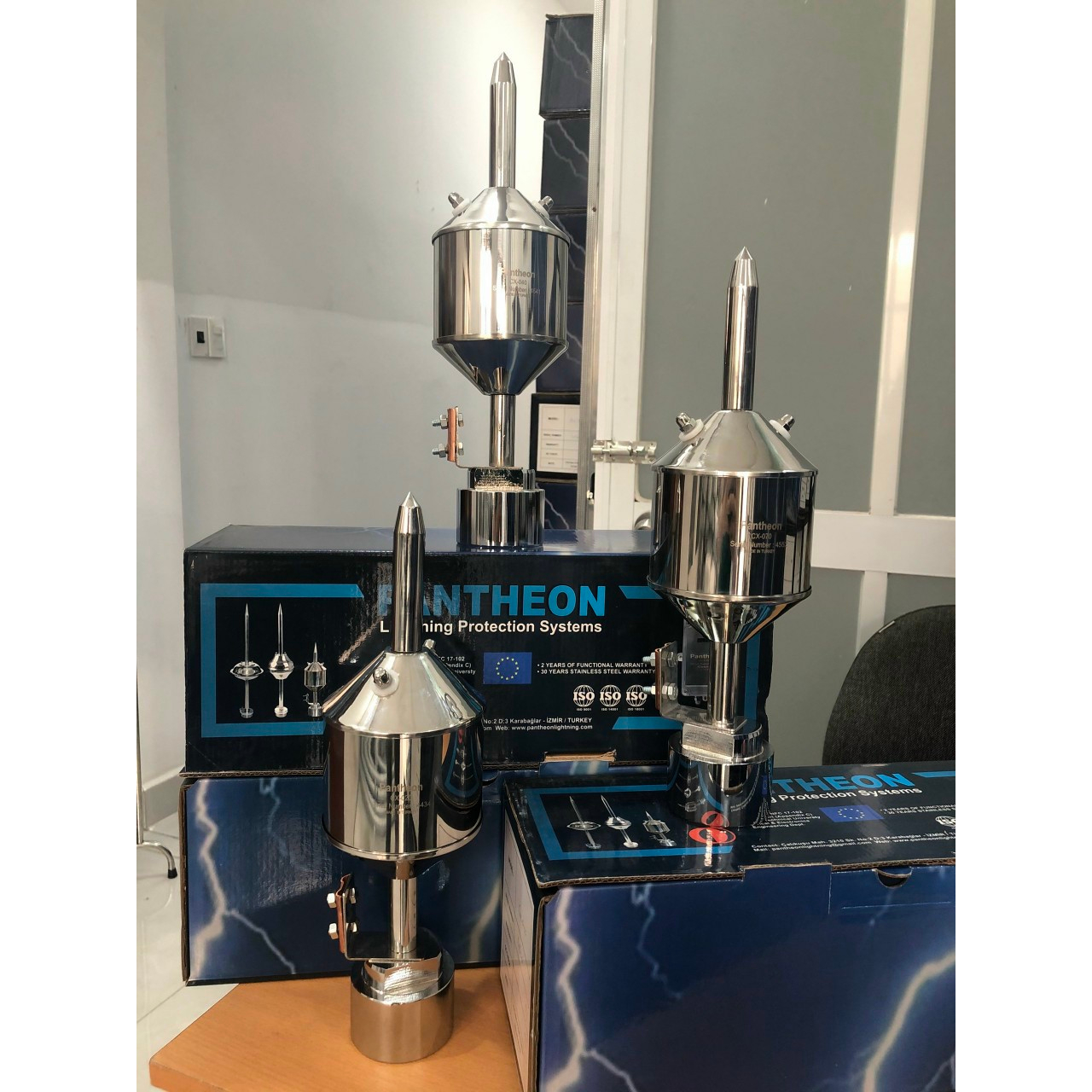 Kim thu sét chủ động phóng tia tiên đạo, Kim chống sét Pantheon CX-070 bán kính bảo vệ an toàn 73m, Kim thu lôi inox 304