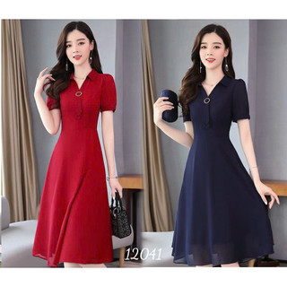 Đầm trung niên cổ sơ mi dáng xòe tay lỡ đính khuyên đá sang trọng màu đỏ đô và màu đen, đầm trung niên công sở