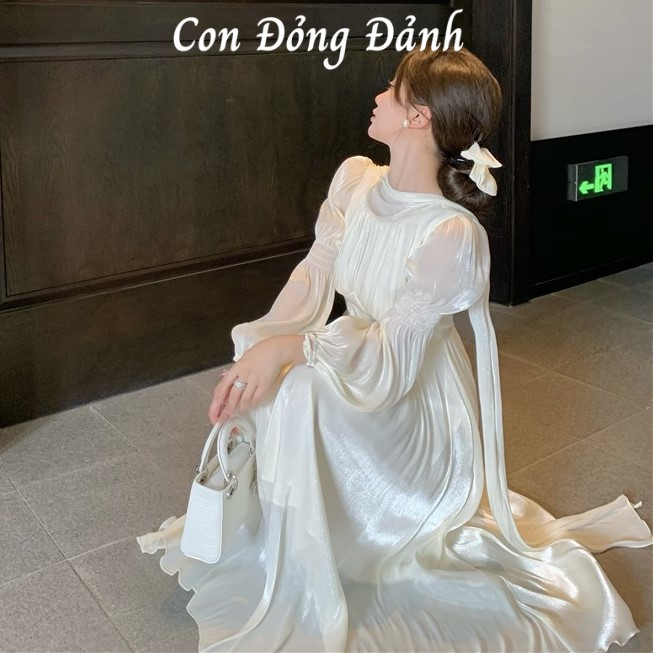 Đầm Tiểu Thư Lụa Voan Cao Cấp Thắt Dây - Váy Công Chúa Lưng Bo Chun Chiết Eo Dáng Xoè hàn quốc VD016