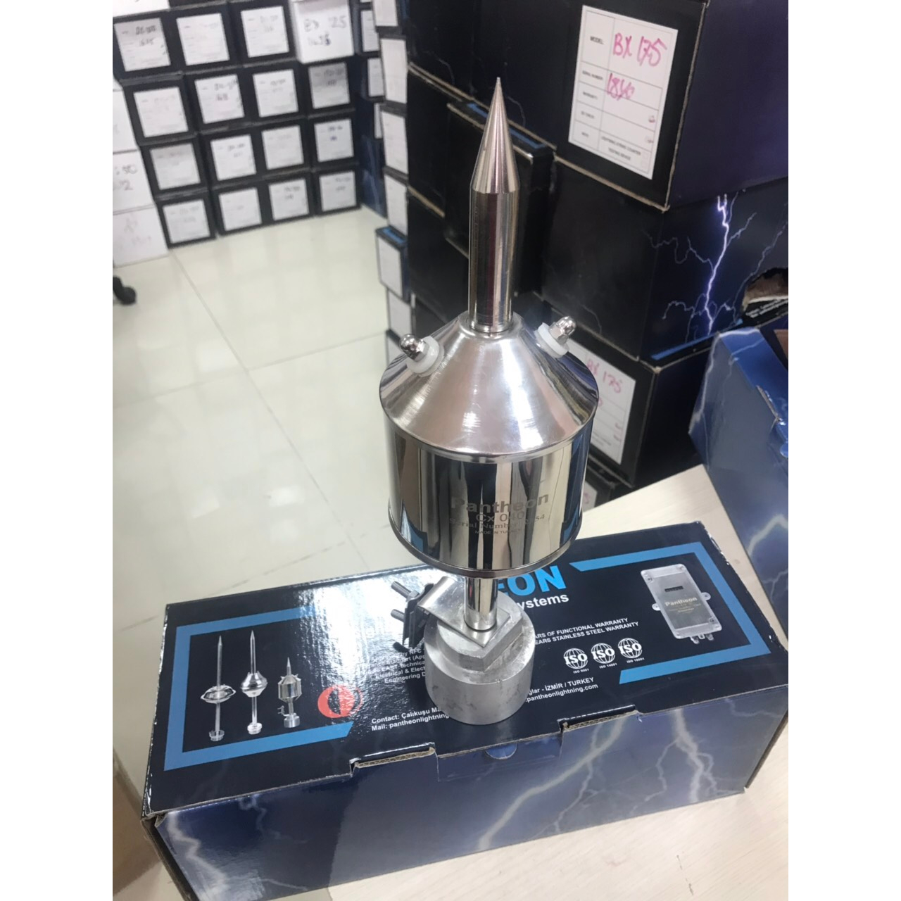 Kim thu sét chủ động phóng tia tiên đạo, Kim chống sét Pantheon CX-070 bán kính bảo vệ an toàn 73m, Kim thu lôi inox 304