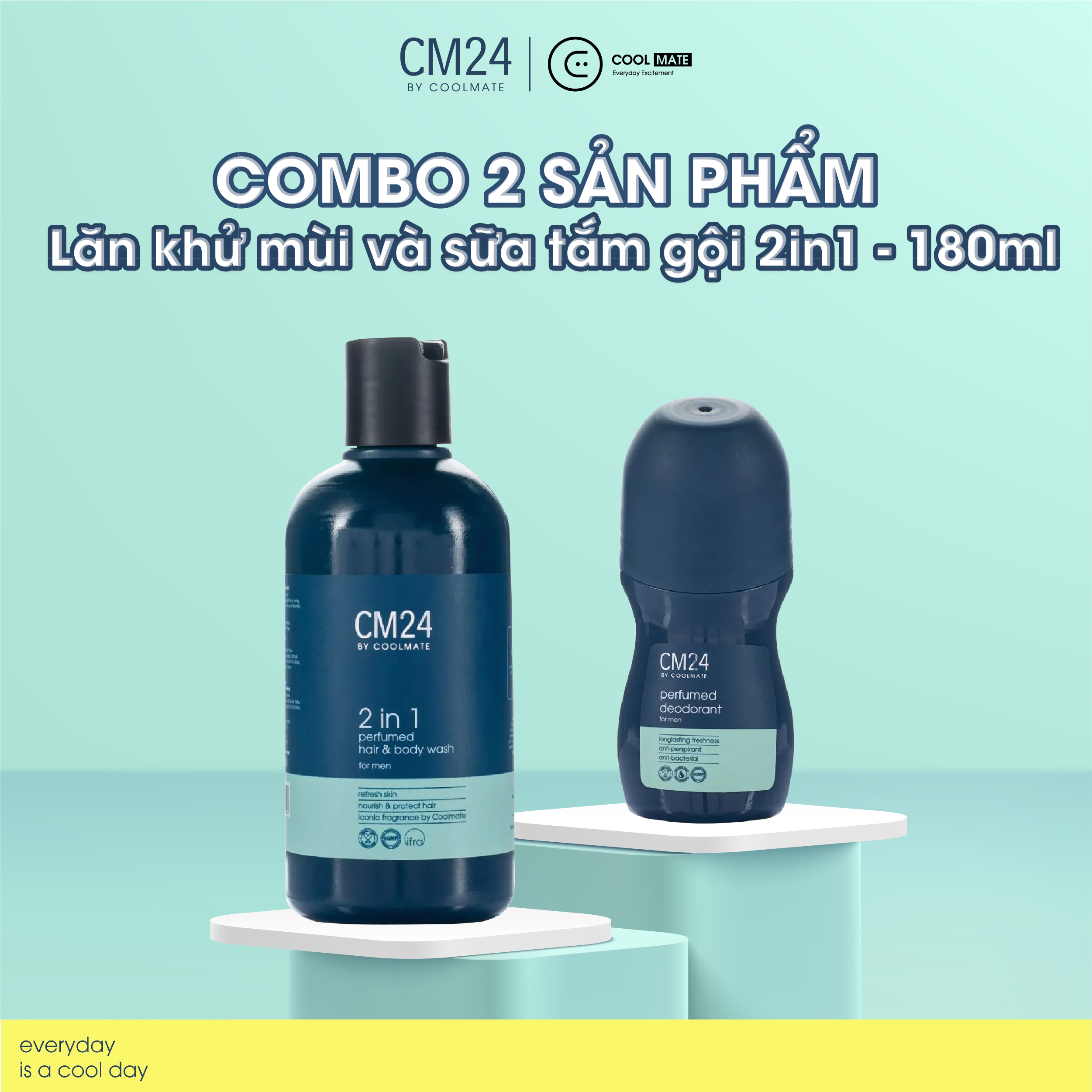 Combo lăn khử mùi và sữa tắm gội 2in1 180ml hương nước hoa thương hiệu CM24