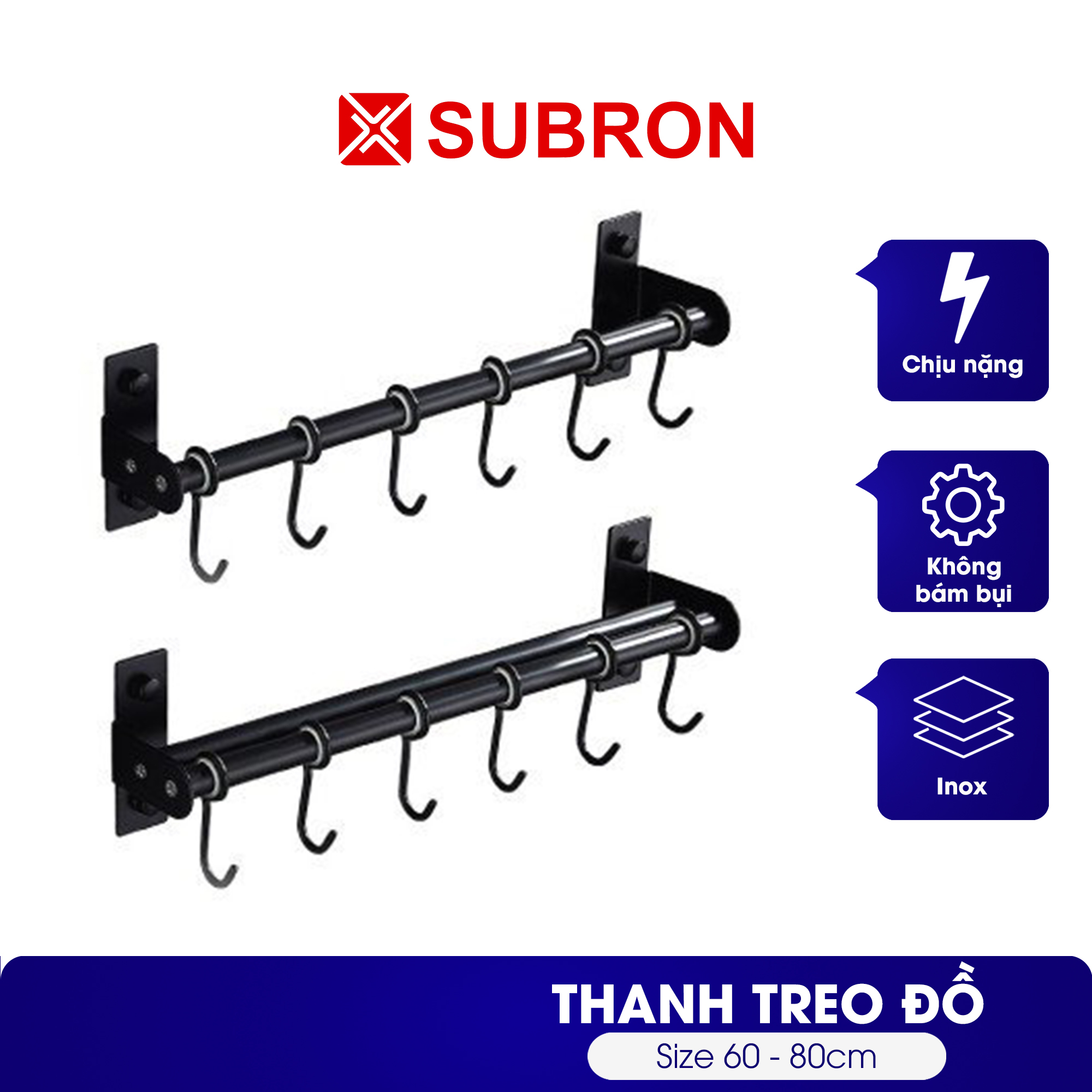 Thanh giá treo đồ nhà bếp đa năng Subron - inox không hoen gỉ - 2 kích thước tuỳ chọn 60cm 80cm