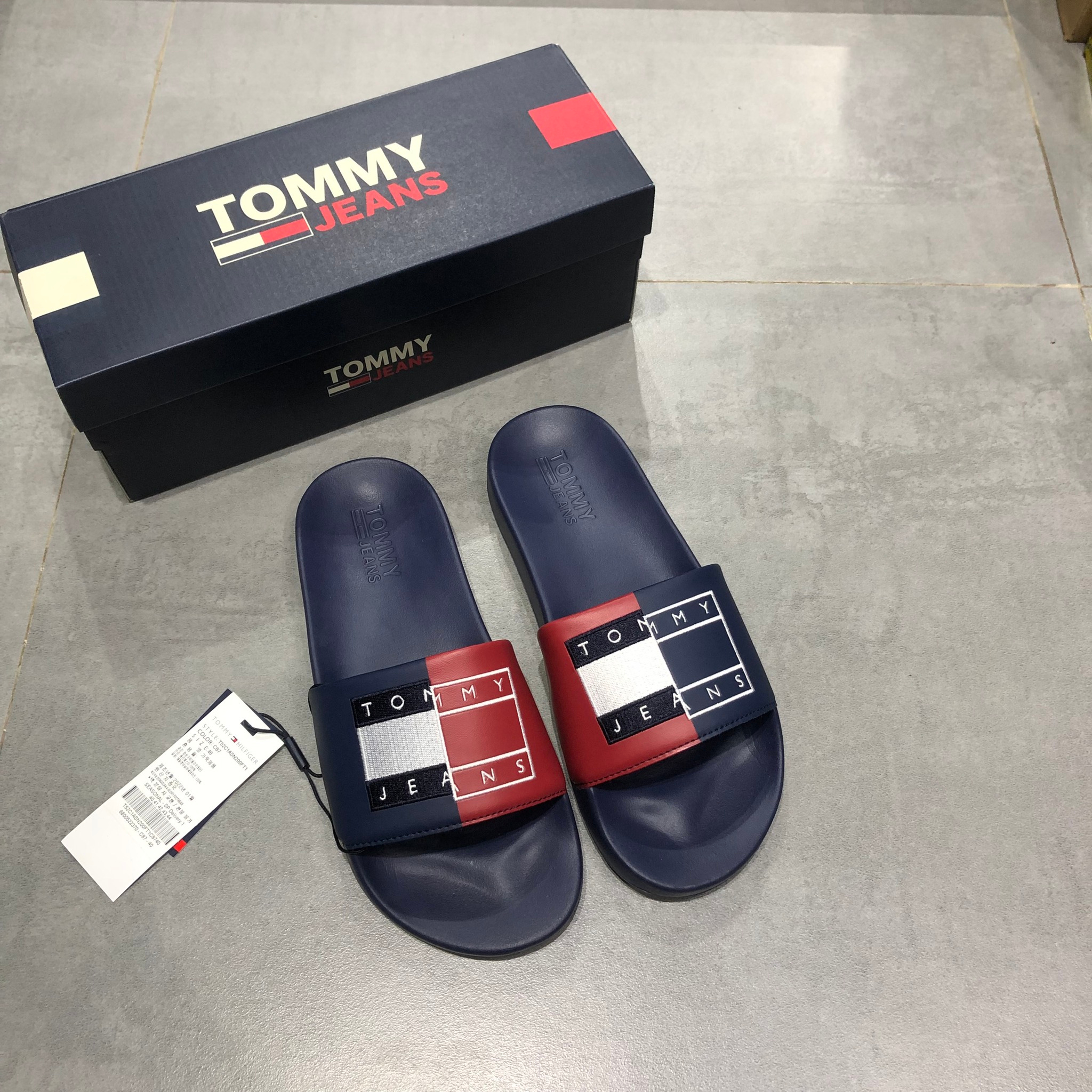 Dép quai ngang Tommy Jeans Navy Red  Full Box màu Xanh Đen Đỏ | PiuPiu Authentic