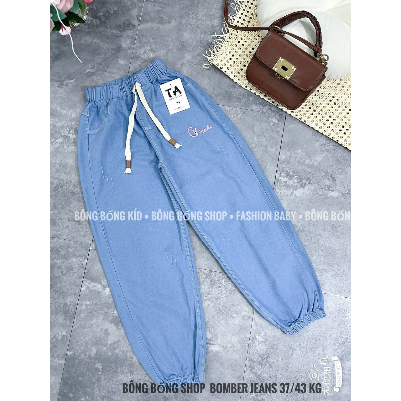 Quần  jeans giấy chun gấu cao cấp BÉ GÁI