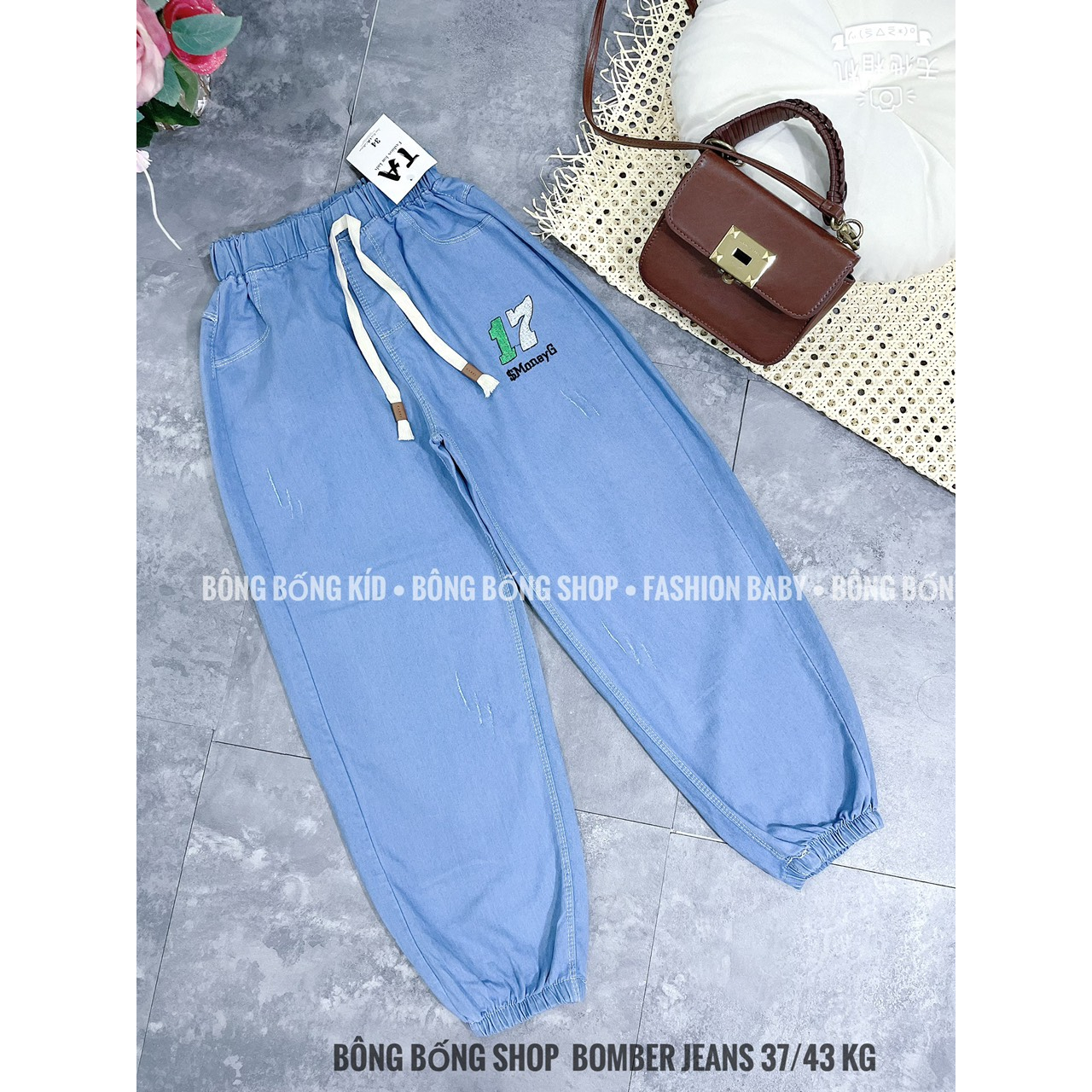 Quần  jeans giấy chun gấu cao cấp BÉ GÁI