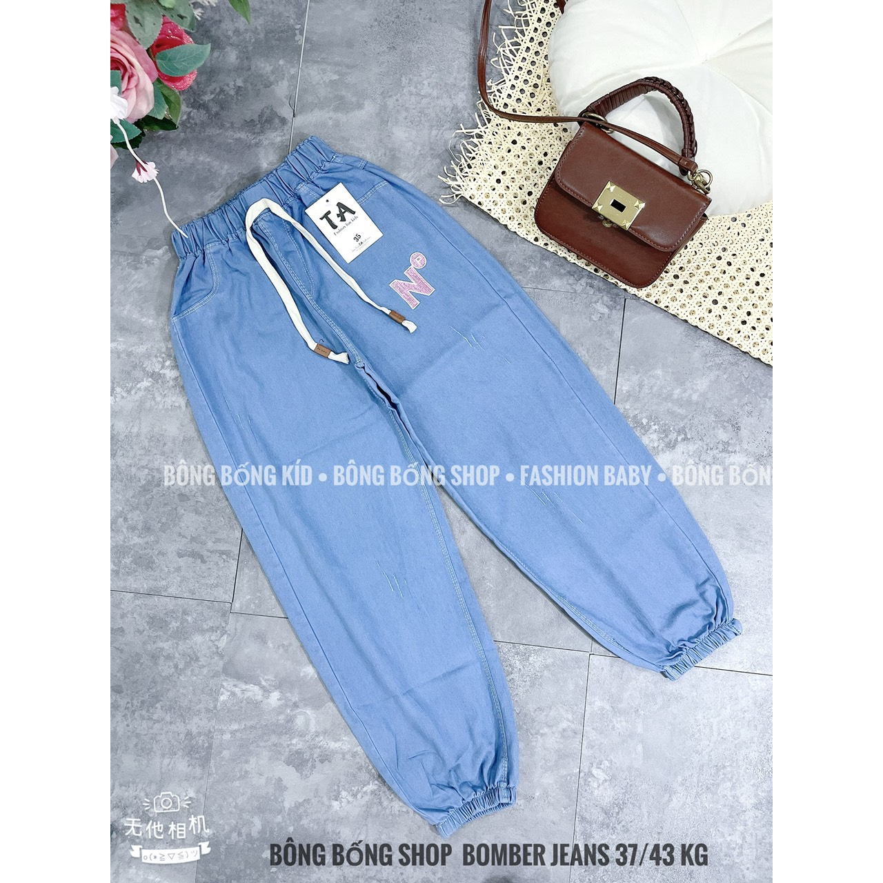 Quần  jeans giấy chun gấu cao cấp BÉ GÁI