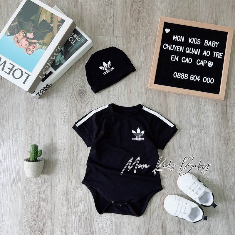 Body A.didas kèm mũ cho bé trai và bé gái 3-12kg đồ liền thân cho bé bodysuit cho bé