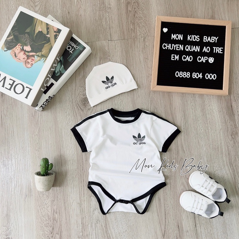 Body A.didas kèm mũ cho bé trai và bé gái 3-12kg đồ liền thân cho bé bodysuit cho bé