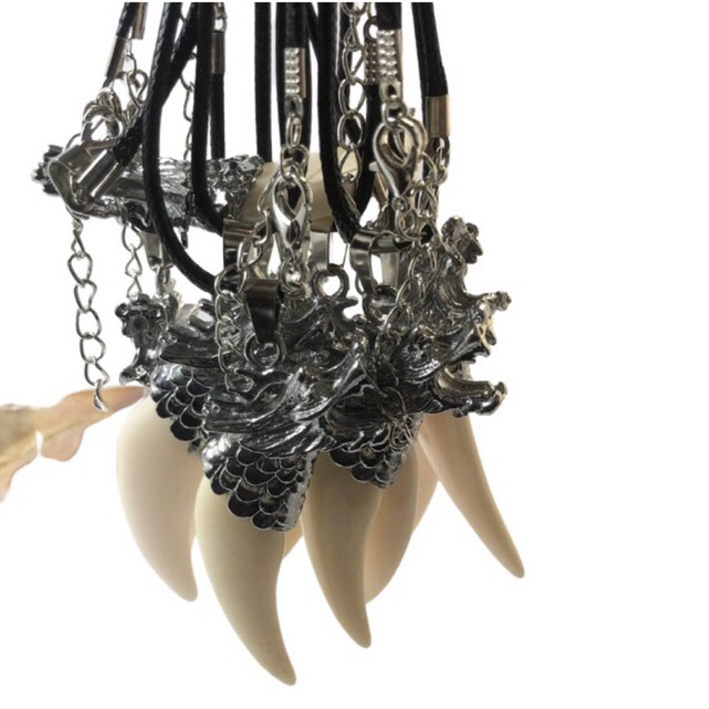 Vòng cổ dây da đen răng nanh, móng vuốt, dây chuyền nam