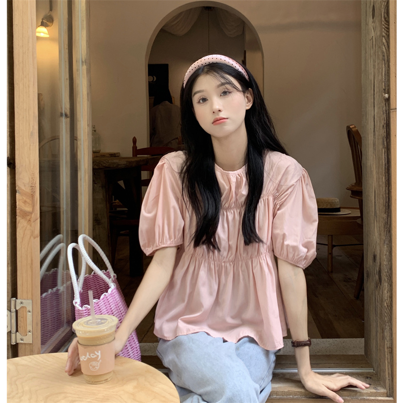 Áo sơ mi nữ tay ngắn phồng dáng suông phong cách nhẹ nhàng, sơ mi nữ kiểu thiết kế nhẹ nhàng form rộng hàn quốc 7422
