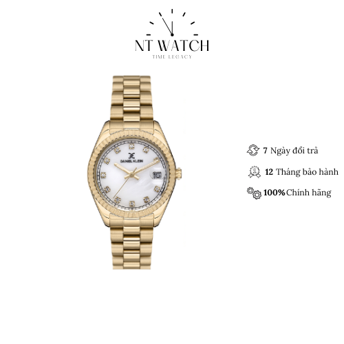 Đồng hồ Daniel Klein DK.1.12779-2 mặt nhỏ đính đá, kính chống xước, chống nước có lịch ngày dây thép cao cấp chính hãng