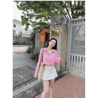 Áo sơ mi croptop kẻ sọc 2 màu quảng châu loại 1- ảnh thật ở cuối