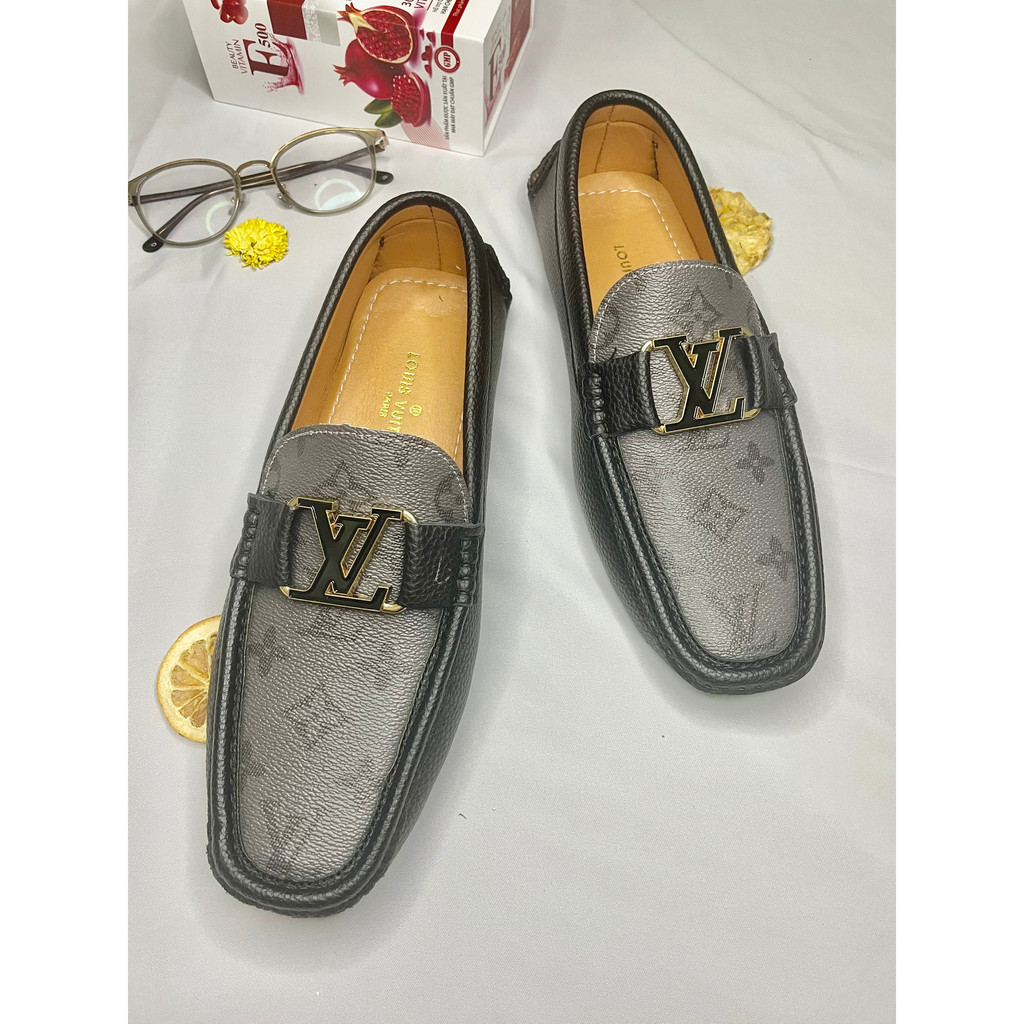 Giày Mọi Nam Họa Tiết LV -Giày Lười Nam Da Bò Cao Cấp Sang Trọng