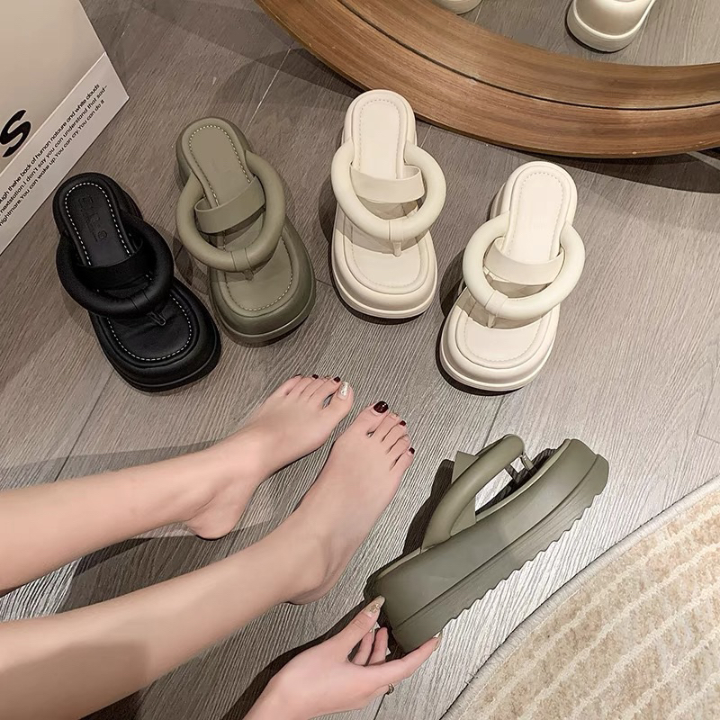 Dép thời trang nữ kẹp ngón đế bánh mì, dép tông nữ xỏ ngón đế cao 7cm