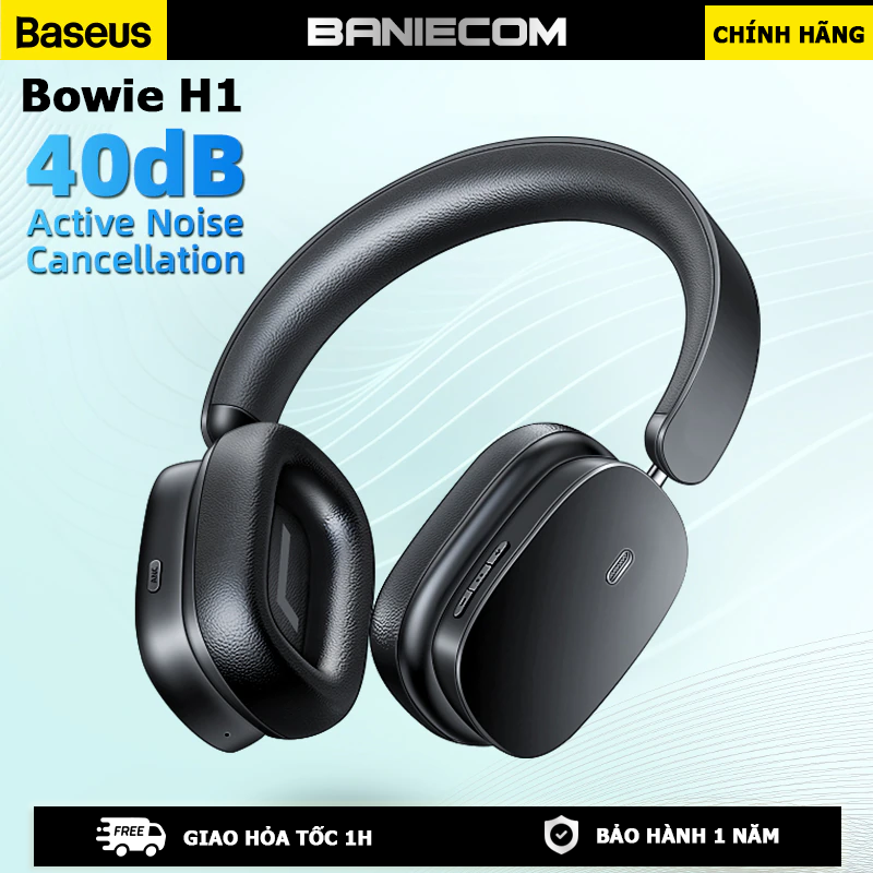 Tai Nghe Chụp Tai Không Dây, Chống Ồn Chủ Động Baseus Bowie H1 ANC (Bluetooth 5.2 , GPS - APP Control, Nearly, No-Delay)