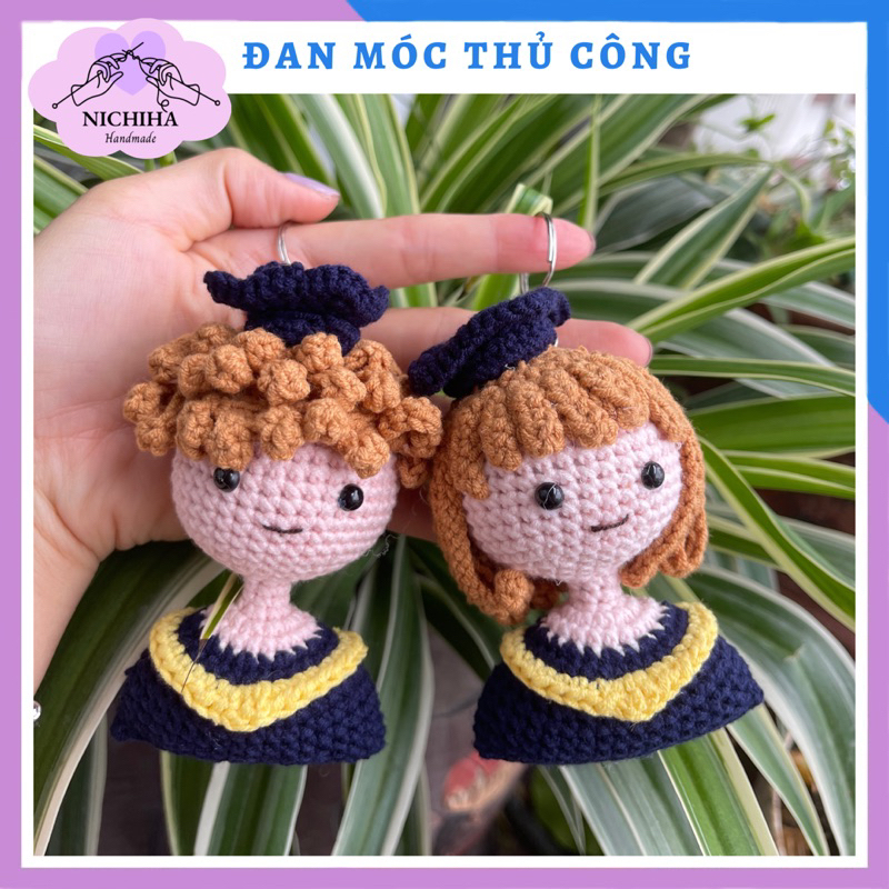 Móc khoá Búp bê tốt nghiệp làm bằng len, treo balo, chìa khoá, làm quà tặng siêu dễ thương.