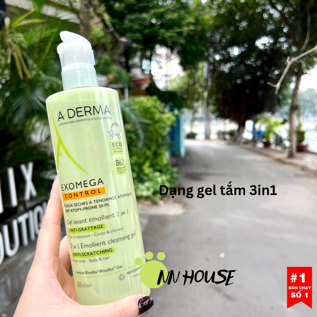 Sữa tắm cho bé Aderma Exomega Control dưỡng ẩm glycerin, cấp nước baby da khô, da cơ địa, ngứa, eczema cream skincare