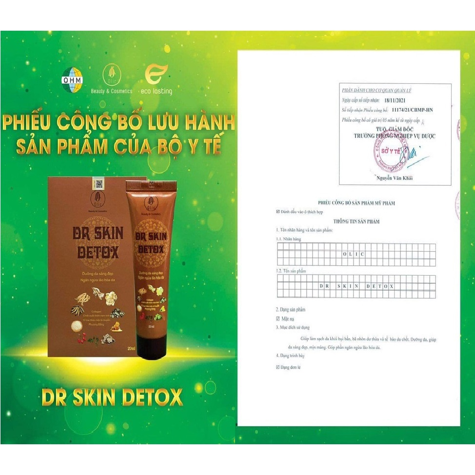 Mặt nạ thải độc, hút nám, sáng da Dr Skin Detox Olic mẫu mới 20ml