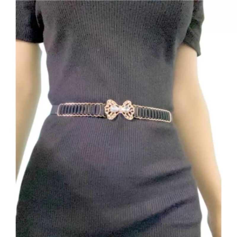 Thắt lưng Đai váy nữ xếp ly nơ xoàn bản 2cm lưng thun co giãn khóa cài trước
